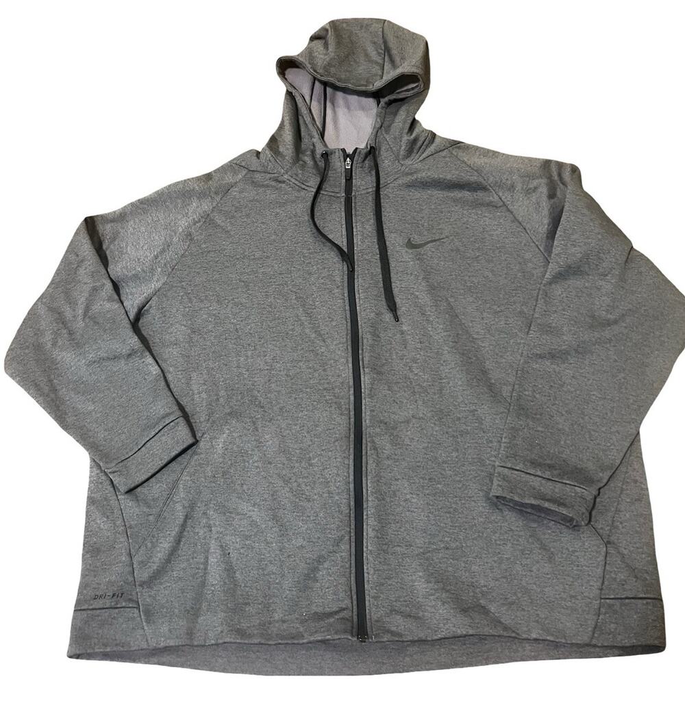 Nike Dri-FIT Gray Full Zip Hoodie Mens 4XL Fleece Lined Athletic Sweatshirt